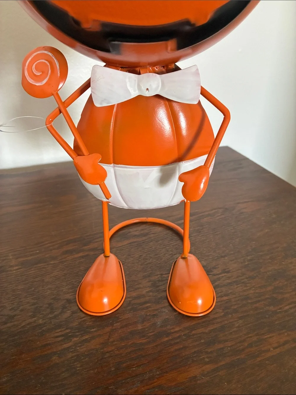 NWT- Orange Metal Jack-o-lantern Pumpkin Man Halloween Candy Bowl